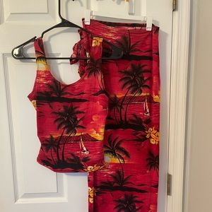 Hawaiian Print 2 Piece Skirt Set